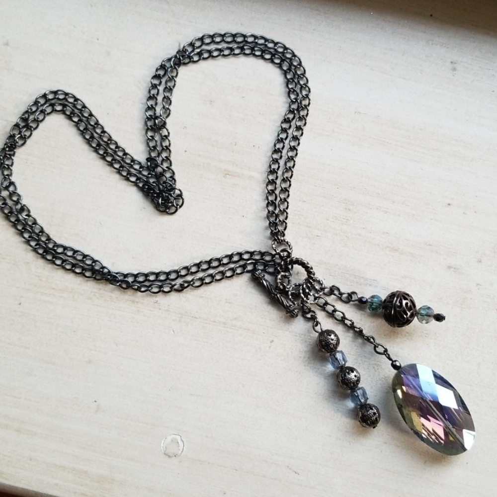 💐Handmade Convertible Necklace - Gunmetal Gems